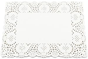 Cncedi 100PCS White Lace Rectangle Paper Doilies - 27 x 21cm/10.6 x 8inch, for Buffet Cake Fried Food Party Wedding Tableware Decoration