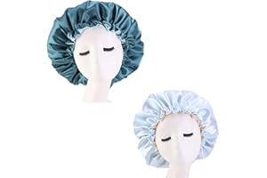LADAYPOA 2 Pcs Satin Sleep Cap for Women Long Hair Silk Bonnet for Curly Hair bonnet for Sleeping Extra Large Double Layer Adjustable Satin Bonnet for Women