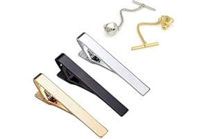 BEIIEB 5-Pack Men's Tie Clips Square Edge Tie Studs with Butterfly Buckles for Christmas, Halloween, Anniversary, Engagement, Party, Wedding, Everyday Wear Slim Fit Tie Clips (Black, White, Gold)