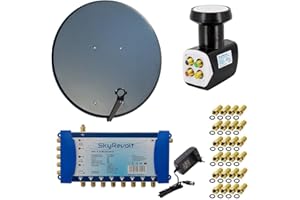 SkyRevolt PremiumX Satelliten-Komplettanlage 100cm Satellitenschüssel ALU Anthrazit Multiswitch 5/8 LNB 24x F-Stecker, 1 SAT bis 8 Teilnehmer
