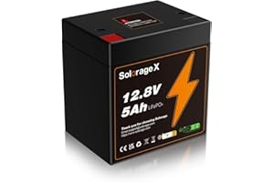Solorage X 12V 5 Ah LiFePO4 Lithiumbatterie, 3000+ Deep Cycle 12 v Batterie Klein für USV, integriertes BMS, Power Wheel, für Solarstrom, Beleuchtung, Fischfinder (12V5A-NEW)
