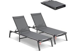 VEVOR Tumbona de Jardín para Exterior 2 Piezas Tumbona Plegable de Aluminio para Patio con 5 Posiciones Ajustables Tumbona Reclinable Totalmente Plana para Playa, Piscina, Exterior, Gris Oscuro