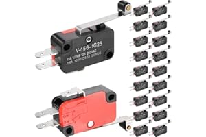 DAOKAI 20 piezas V-156-1C25 Micro interruptor 125 V/250 V 16 A con palanca de bisagra de rollo largo interruptor de límite de botón de acción a presión SPDT momentáneo para equipos electrónicos
