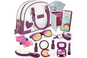 INNOCHEER Handtasche Für Kinder Mädchen Mit Make-Up Vortäuschen - Mein Erstes Handtaschen-Set mit Handtasche, Handy, Geldbörse, Schminkspielzeug und mehr für Mädchen ab 3 Jahren, Geschenkidee für Kinder