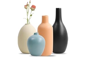 SLAKOZYT Juego de 4 Jarrones de Cerámica Coloridos,Jarrones Pequeños Modernos de 4 Color,Floreros Cerámica Decoracion Hogar para Flores,Jarrones Decorativos Modernos para Decoración Boda,Dormitorio,Oficina
