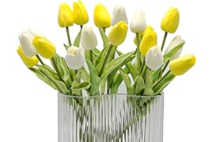 HEPENG EasyLife - Tulipani artificiali da 12,6 '', 20 pezzi e 2 colori per set, bianco e giallo, decorazione per matrimoni per interni ed esterni, cucina, ufficio, caffetteria, decorazione per la casa
