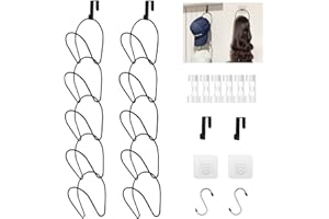 LINFIDITE 10 Pack Hat Rack Hanger Holder Organiser Closet Hanging Baseball Cap Display Storage Rack for Scarves Handbags Towels Clothes Ties Over Door Wall Mounted w Hanging Hook Black