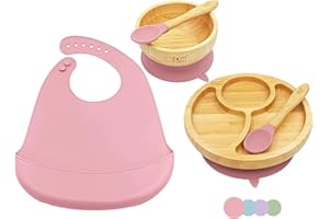 SHIP SHAPE Shiphape - Ensemble De Vaisselle Pour Bébé Assiette Ventouse Pour Bébé - Assiette Compartiment Bebe - 2 x Cuillere Bebe - Bavoir Silicone Bebe - Bol Ventouse Pour Bébé - sans BPA - eBook Gratuit
