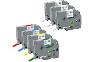 ‎KAMO Kamo Schriftbänder 7er-Pack kompatibel Brother Schriftband P-touch Bänder TZe-231 431 531 631 731 (12mm x 8m) Weiß/Rot/Gelb/Blau/Grün, für Beschriftungsgerät PT-D210 PT-D220 PT-D200 PT-H110 PT-D400