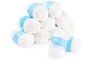 ilauke 12x50g Gomitoli Di Lana per Maglieria e Uncinetto,Filati Bianco Filato per Maglia di Facile Manutenzione In 100% Acrilico,Latte In Cotone 1200m Filato Maglia e Uncinetto Per Lavori A Maglia