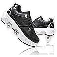 Four-Wheel Recyclable Roller Skate Skates,2-in-1 Parkour Shoes, Shoes That Turn Lnto Rollerskates, Children's Roller Skates Ladies Kick-Roller Shoes Adult Skating Cool Running