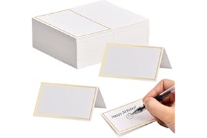 Pinsheng Tischkarten 100 Stück Platzkarten Namenskarten Blanko Tischkarten Platzkarten Geburtstag Namenskarten mit Goldfolienrand Weiße Namenskarten für Hochzeit Bankett Abendessen