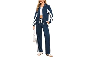 Terecey Survêtement Femme Couleurs Contrastées – Ensemble Sport Femme 2 Pièces Veste Zippée Bicolore et Pantalon Droit avec Cordon Style Urbain et Confortable