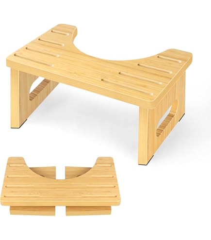 Tabouret De Toilette Pliable En Bambou – 40x19,5x17,5 Cm – Marche-pied Ergonomique Pour Une Position Accroupie – Antidérapant