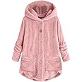 Women Hoodies Warmt Coat, Ladies Solid Long Sleeve Button Plus Size Plush Winter Jacket Outwear