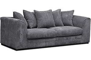 HHI Grey Jumbo Cord Fabric Sofa Settee - Couch for sale - cheap sofas sets - luxury 3 seater sofas with scatter back cushions - 3 and 2 seater sofa sets (3 Seater Sofa)
