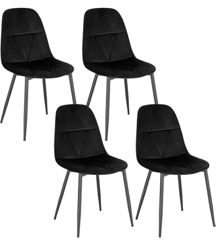 EUGAD 0656BY-4 eetkamerstoelen 4 stuks keukenstoel woonkamerstoel gestoffeerde stoel make-up stoelen met rugleuning, fluwelen zitting, zwarte houten poten