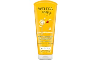 ‎WELEDA WELEDA Bio Calendula Baby Waschlotion & Shampoo - veganes Naturkosmetik Duschgel zur Hautpflege / Haarpflege bei Neugeborenen. Babypflege Dusche für empfindliche Haut, mild zu den Augen (1x 200ml)