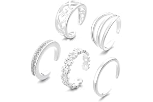NEYEAU 5PCS Silver Rings for Women, Toe Rings for Women, Adjustable Toe Rings, Simple Sterling Silver Toe Ring, Lightweight Open Adjustable Women's Toe Rings