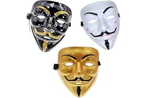 Taswell 3pc Gold Anonymous Mask | Hacker Mask Anon Mask V for Vendetta Costume Boy with UKE mask | Halloween Mask | Spy Ninja Toys | Money Heist Mask Game Master Mask Mask Spy Gadgets for Adults