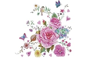 DAISY 3-Ply Spring Flowers Tissue Paper Napkins Serviettes for Decoupage Lunch 33cm x 33cm - Pack of 20 (Drawn Roses with Butterflies)