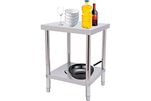 BATHRENA Arbeitstisch|300KG Tisch Edelstahltisch zum Vorbereiten und Arbeiten, kommerzieller Schwerlast-Arbeitstisch mit Unterregal für Restaurant, Haus und Hotel-4 Verstellbare Füße/Rollen (60*45*80cm Füße)