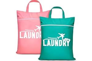 GEBRAZY Worek podróżny na pranie z zamkiem błyskawicznym, duży, podróżny, na brudne ubrania, na kemping, na brudne ubrania, na kemping, kolor niebieski + różowy