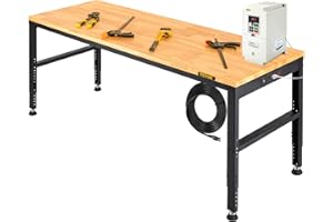 VEVOR Établi réglable, 1550 x 510 mm, Table de Travail de Garage, hauteurs de 688-910 mm, capacité de Charge de 900 kg, avec Prises de Courant, Cadre en métal et Patins de Pied, pour Atelier, Bureau