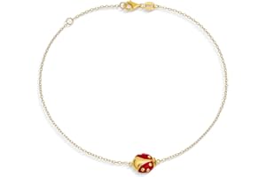 Bling Jewelry Cavigliera con ciondolo coccinella rossa e ape regina da giardino per donne e adolescenti, placcata in oro 14K, argento sterling .925, regolabile da 9 a 10 pollici.