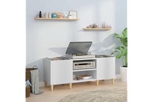 Prissent Mobile Scaffale Stretto Multiuso Mobiletto Mobile TV Soggiorno Scaffale Porta CD Libreria Legno Porta Dischi Vinile 121x38x48 cm Bianco