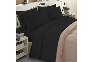 BANZAII TEXTILE INNOVATOR ONLINE Banzaii Completo Lenzuola Invernale Felpate in Flanella Anti-Pilling 100% Cotone, adatto anche ai materassi più alti, 3 pezzi, Una piazza e mezza Nero