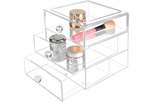 SUPAWAY 3-Lagige Acryl Kosmetik Organizer Schminke Orgenizerboxen Transparenter Make Up Organizer Stapelbare Schminktisch Organizer Kasten Aufbewahrungsbox mit Griff für Lippenstift Hautpflege Schmuck