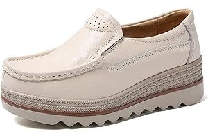 SRUQ Mocassins Femme Chaussures Compensées Cuir Espadrilles à Lacets Basses Slip-on Plates Confort Chaussures de Conduite