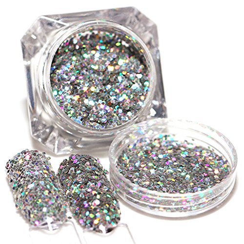 Blue Vessel 1 box Holografische Laser Nailart Pailletten Glitter Pulver Tipps Silber (0.6mm)