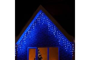 LIGHTSGO Outdoor Blue Icicle Christmas Fairy Lights, 400 LED 10 Metres Lit Width, 80 Icicles, 8 Hour Timer, 8 Modes, Safe Voltage