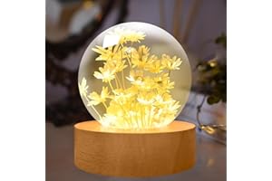 YATOSEEN Lampa kryształowa z wiecznym kwiatem, 6 cm, nastrojowa lampka nocna z drewnianą podstawą, dekoracja biurka, prezent dla dorosłych lub dzieci