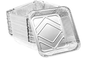 TAASMOOG Confezione da 20 vassoi in alluminio quadrati da 20 cm x 20 cm, in alluminio, usa e getta, per cottura, arrosti, trasporto e preparazione degli alimenti