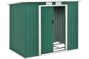 Juskys Abri de Jardin en métal de 4m³ avec Toit en Pente, Porte coulissante et Fondation - 213×130×173cm - Outils de Jardin en Acier (Vert)(M)