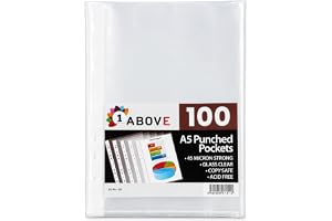 1Över 45 mikron 100-pack A5 plastplånböcker starkt glas klar stansad ringpärm plastfickor idealiska för förvaring av certifikat, program, frimärken och kvitton (1)