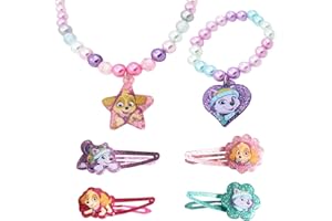 MIOTLSY ZSWQ Gioielli per Bambini Ragazzine Principessa Perline in Legno Elasticizzato Collana e Braccialetti Set Kids Gioielli Paw Patrol