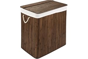 WOHNDIRECT Cesto per il bucato con coperchio e 2 scomparti - robusto contenitore per il bucato in bambù - cesto per il bucato marrone con sacchetto per il bucato, lavabile - 100% bambù - 150 litri
