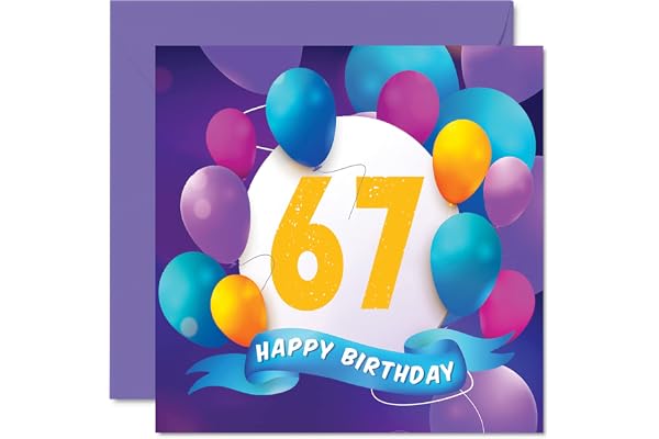 Carte d'anniversaire de 67 ans pour homme et femme – Fête en ballon – Cartes d'anniversaire pour homme de 67 ans maman papa tante oncle grand-père grand-mère grand-père 145mm