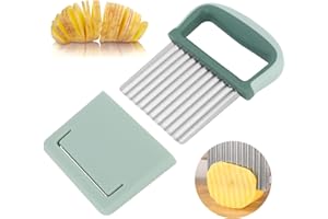 PCXWTLN Crinkle Cutter, Stainless Steel Crinkle Cutter Knife Potato Cutter French Fries, Potato Chipper Chip Cutter Wavy Cutter Knife for Vegetables Butter Fruit, Dishwasher Safe