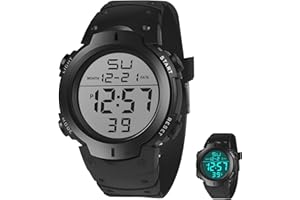 QAUM Orologio da polso da uomo per arbitro di calcio, cronometro, impermeabile, sportivo, orologio digitale con timer/grande display a caratteri/retroilluminazione a LED/luminoso/conto alla rovescia