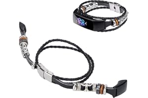 Yunseity Cinturino per Orologio per Honor 5 4, Cinturini di Ricambio in Pelle con Perline in Metallo retrò per Donna, Sostituzione di Cinturini per Cinturini(Nero)
