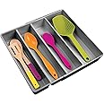 mDesign Cutlery Tray – Expandable Cutlery Holder Suitable for Various Utensils – Kitchen Utensil Holder for Drawers – Charcoal Grey