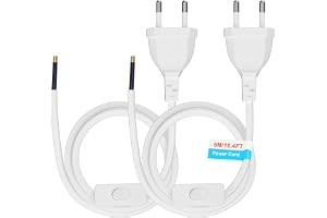 Euro strömkabel med strömbrytare [2-pack] 5 m eurokontakt strömkabel, 2 x reservkabel anslutningskabel med strömbrytare typ C