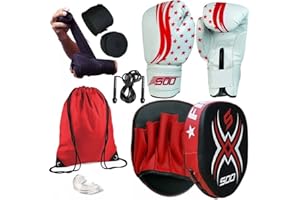 SOO Kids & Youth Boxing Gloves and Focus Pads Set Children Hook & Jab Target Mitts Punching Sparring Training Gloves for Junior Hand Target MMA, Muay Thai, Kickboxing, Karate Set