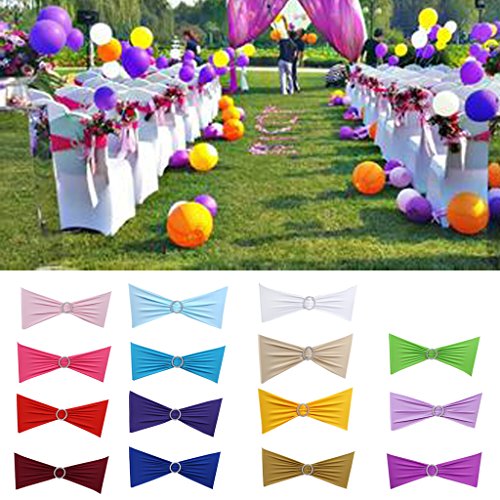 Lycra Stretch Spandex Stuhlschleifen Band Schleifenbänder Schleifen für Stuhl Stuhlhussen Hochzeit Partei Mit Schnalle Dekor – Rosarot - 4