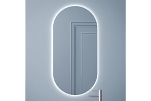 BD ART - Lustro ścienne – łazienkowe – owalne – z oświetleniem LED – barwa światła zimna biel 4200 K, IP44 – lustro poziome i pionowe – lustro duże – lustro lustrzane – (Luna_OW, 40 x 100 cm)